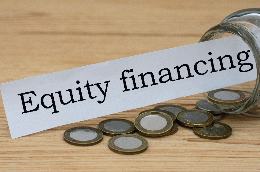 With a can of money, a white strip of paper says "Equity Financing".