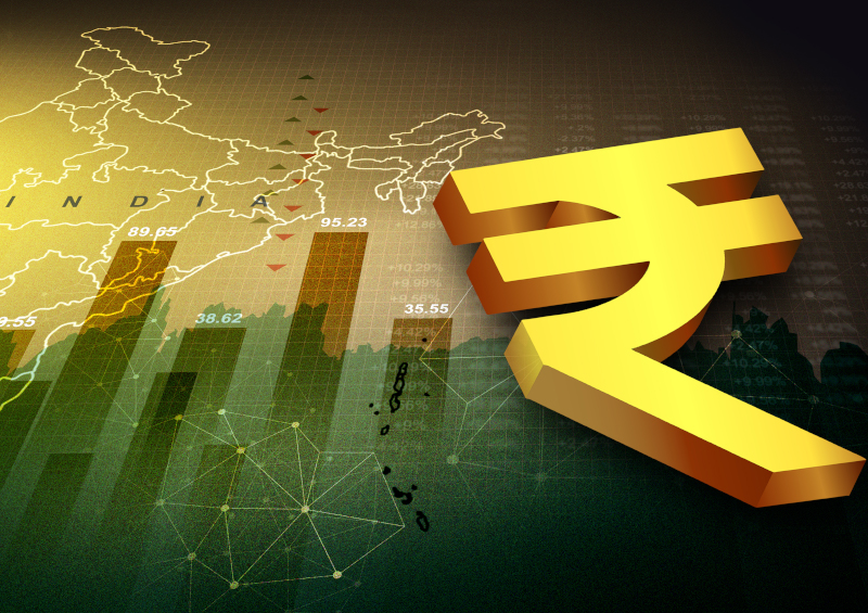 A double-exposure image of the India map and the Indian rupee symbol illustrates how fintech helps SMEs grow.