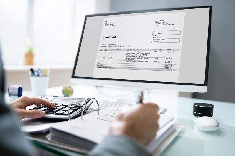Image showing a professional Chartered Accountant using an electronic invoice bill.